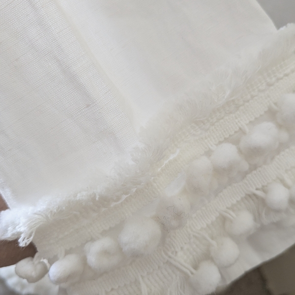 Chico’s Linen Prince Embellished Kurta Tunic Top White Pom Pom Trim Size 2 US 12 - Picture 3 of 9